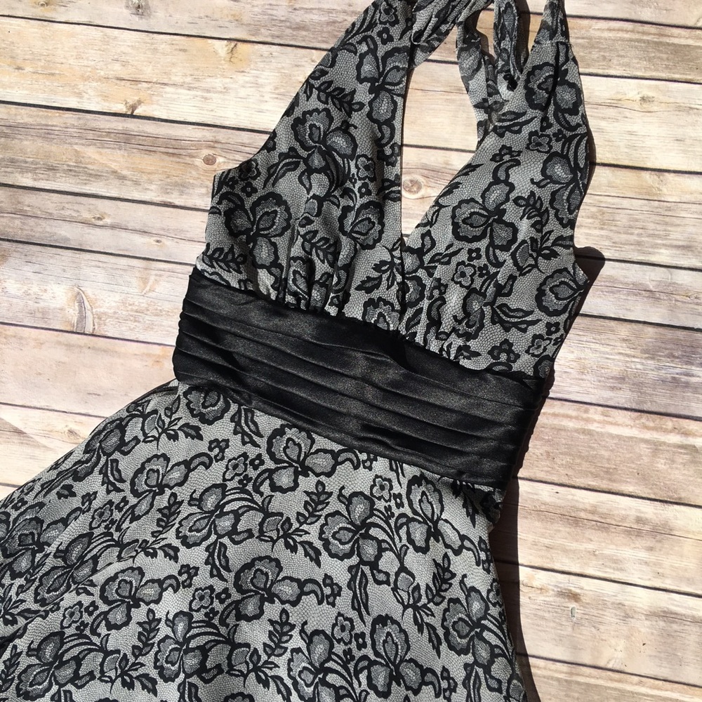 Halter tuxedo cumberbund silk cocktail dress